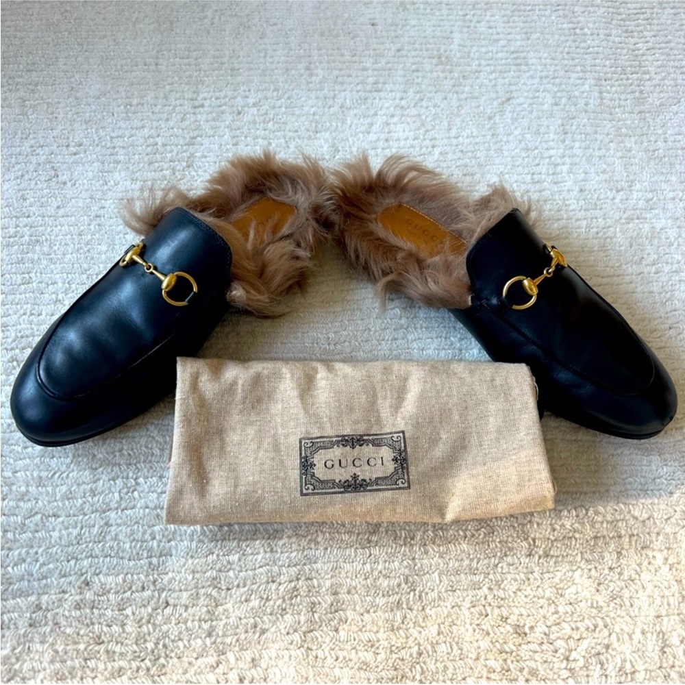 Gucci Faux Fur Leather Mules